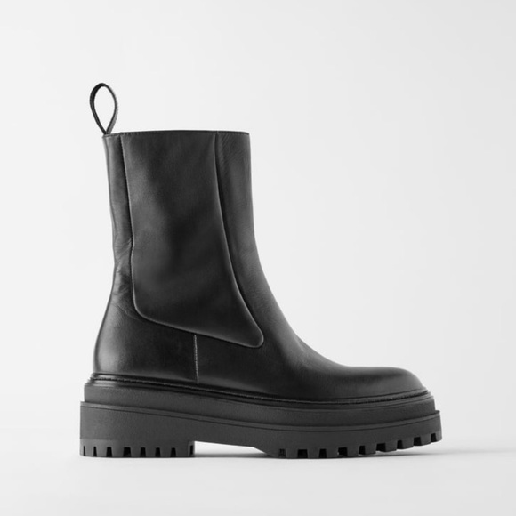 Zara Leather Ankle Boots with Lug Soles - Picture 8 of 16